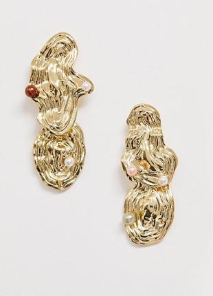 🌌🔮 абстактнные асиметричні сережки-гвоздики з намистинами від pieces оригінал