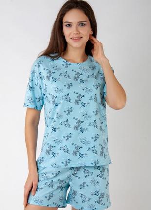 Легкая удобная пижама для женщин, хлопковая летняя пижама, комплект домашний женский хлопковый шорты и футболка6 фото