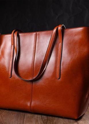 Стильная сумка шоппер из натуральной кожи 22096 vintage рыжая7 фото