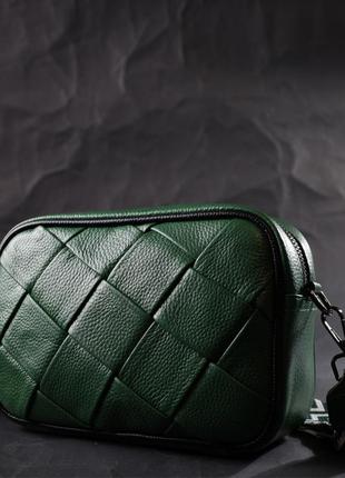 Интересная кожаная сумка с переплетами для стильных женщин vintage 22410 зеленая7 фото