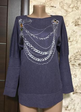 Оригинальный натуральный джемпер с аппликацией из камней daniel valentin