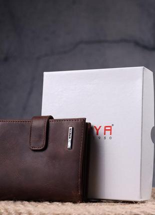 Небольшой мужской кошелек в винтажной коже karya 21387 коричневый10 фото