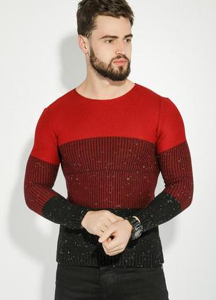 Джемпер мужской комбинированая вязка, цвет бордово-черный, 48p3297