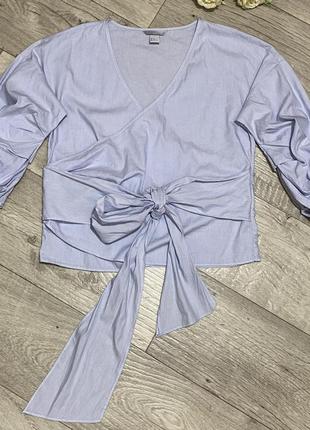 Блуза із заходом у смужку й об'ємними рукавами h&m, р.36 (s)