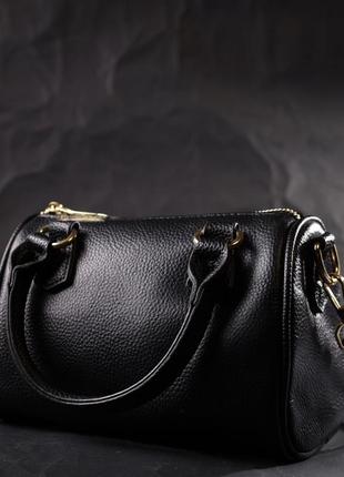 Элегантная женская сумка бочонок с двумя ручками из натуральной кожи vintage 22353 черная8 фото