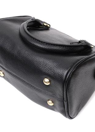 Элегантная женская сумка бочонок с двумя ручками из натуральной кожи vintage 22353 черная6 фото
