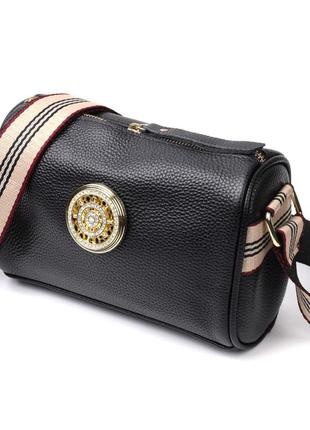 Жіноча сумка з прикрасою з натуральної шкіри vintage 22262 чорна