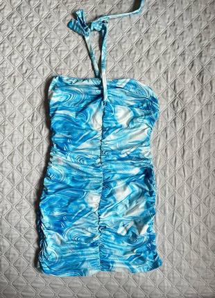 Голубое мини платье с драпировкой в мраморный принт от shein7 фото