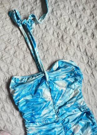 Голубое мини платье с драпировкой в мраморный принт от shein9 фото