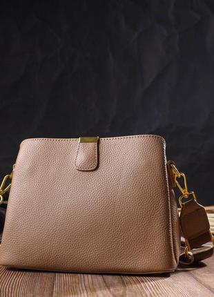 Жіноча модна сумка на три відділення з натуральної шкіри 22106 vintage бежева8 фото
