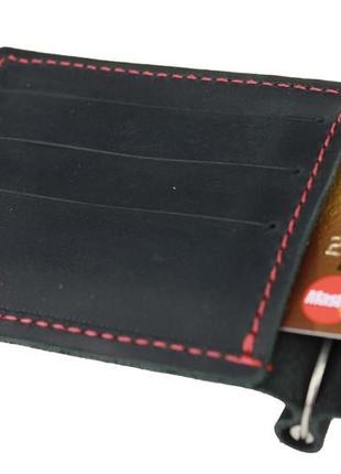 Кошелек мужской кожаный зажим для купюр sullivan m9(5.5) черный красная нитка