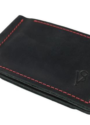 Кошелек мужской кожаный зажим для купюр sullivan m9(5.5) черный красная нитка
