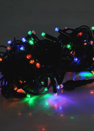 Гирлянды 100led (диод) red/green/blue/yellow, 10 метров, черная изоляция (уличная), box