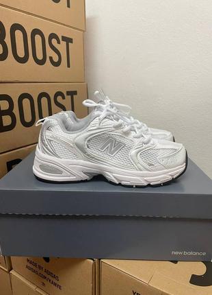 New balance white silver lux quality женские кроссовки debless сетка