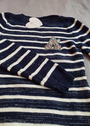 Кофта джемпер свитер вязаный туника снизу разрезы в полоску с нашивками6 фото
