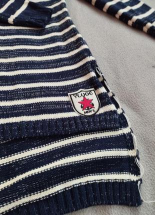 Кофта джемпер свитер вязаный туника снизу разрезы в полоску с нашивками7 фото