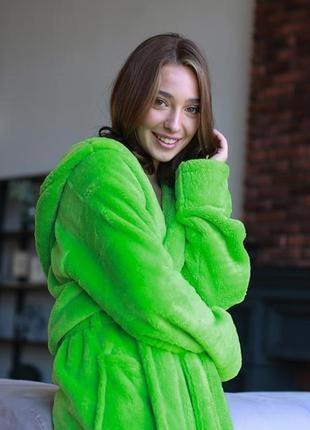 Салатовый/зеленый качественный крупный короткий махровый халат с капюшоном 42-48 есть цвета2 фото