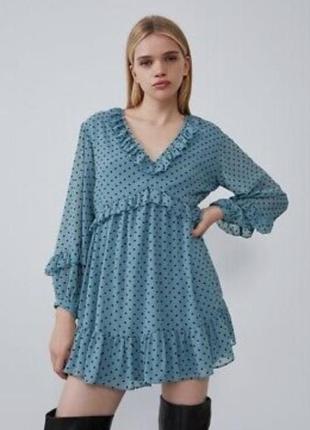 Zara 👗 платье мини рюши горошек /9384/