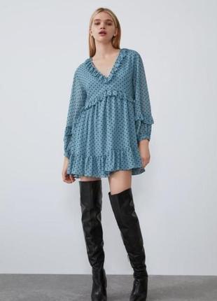 Zara 👗 платье мини рюши горошек /9384/2 фото