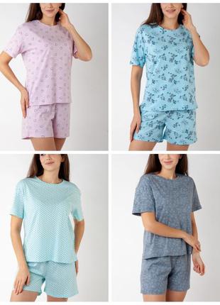 Легка жіноча піжама, легкая пижама женская, гарна піжама бавовняна, красивая пижама женская, ментолова піжама жіноча, комплект футболка та шорти