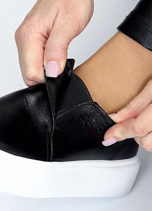 Черные женские слипоны мокасины кроссовки кеды из натуральной кожи5 фото