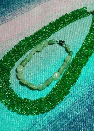 Комплект кольє та браслет з бісеру звичайного та tila та хризопразов