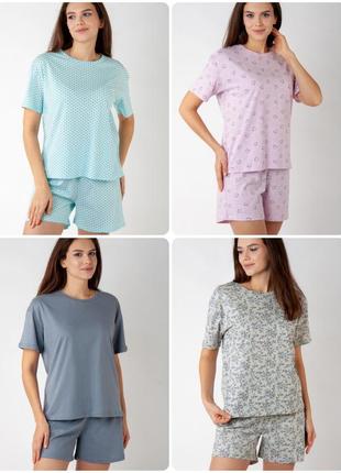 Легкая удобная пижама для женщин, хлопковая летняя пижама, комплект домашний женский хлопковый шорты и футболка1 фото