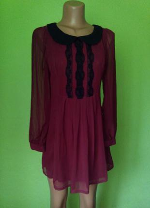 Красивое шифоновое платье винного цвета