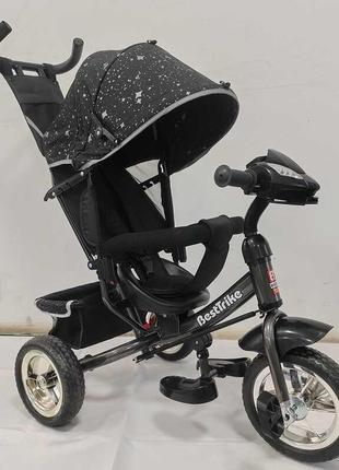 Детский трехколесный велосипед best trike 6588 / 65-203 черный, с родительской ручкой, колеса пена, фара, usb