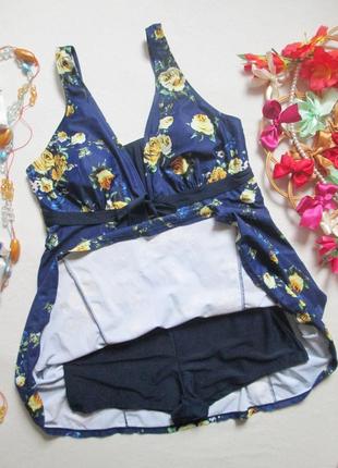 Суперовый слитный купальник платье батал с шортами в цветочный принт ecupper 💛🍹💛2 фото
