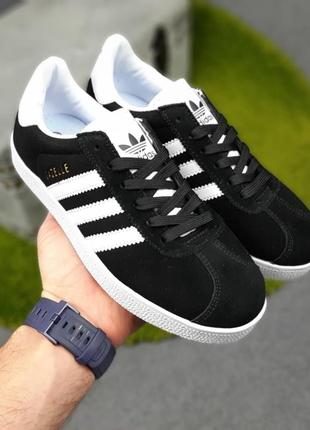 Кроссовки adidas gazelle черные с белым2 фото