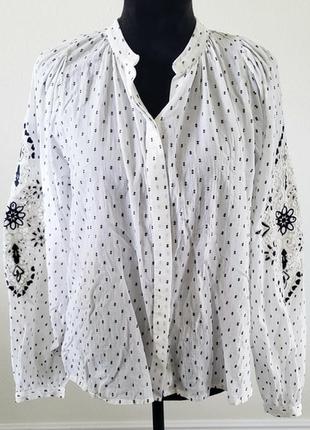 Гарна бавовняна блузка з вишивкою на рукавах h&amp;m, розмір 12-14.