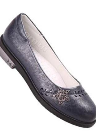 Стильные туфли для девочек подростковые (синие и черные), размеры 32-37 (стельки 21-24 см)