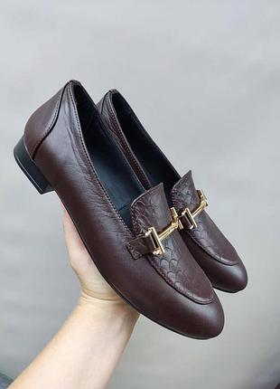 Коричневі шоколадні шкіряні лофери туфлі