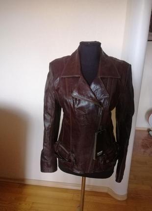 Куртка косуха, из натуральной кожи bellstaf, косуха, темно коричневого цвета