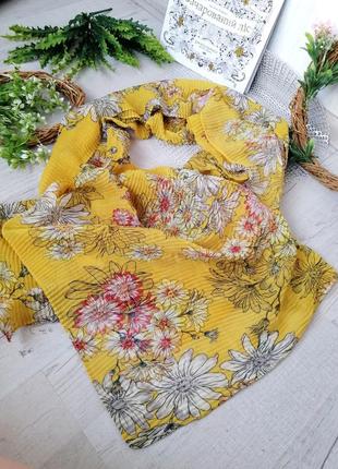 Красивий яскравий барвистий шарф парео шарф-парео 210х85 см актуальний жовтий гофре плісе