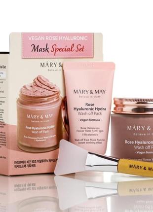 Подарочный набор масок с розой и гиалуроновой кислотой mary &amp; may vegan hyaluronic hydra wash off mask (125 + 30 гр)1 фото