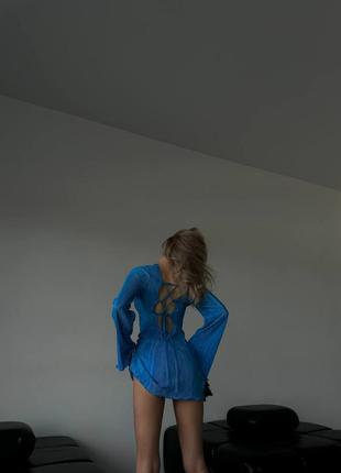 Сукня жіноча без принту | кольори: блакитний, чорний, мокко | сезон: літо | матеріал: salsa plisse |8 фото