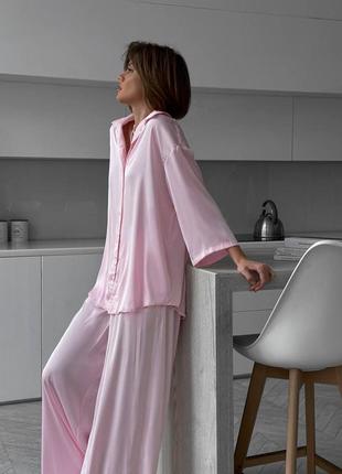 Розовый домашний костюм комплект пижама для дома рубашка и штаны