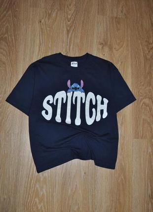 Темно синяя трикотажная футболка stitch