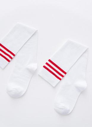 Високі гольфи білі зі смужками на підлітка 1084 високі заколінки бавовняні за коліно панчохи