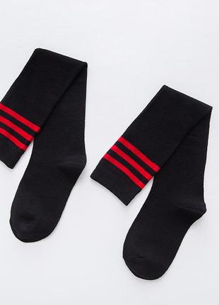 Гольфи довгі чорні з червоним 1064 високі шкарпетки бавовняні під спідничку1 фото