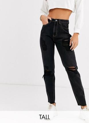Черно-серые рваные  джинсы mom  от topshop