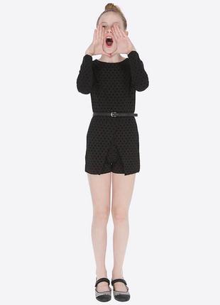 Комбінезон mayoral для дівчинки з довгим рукавом чорний шорти в оксамитовий горох розмір 140 (10 рок