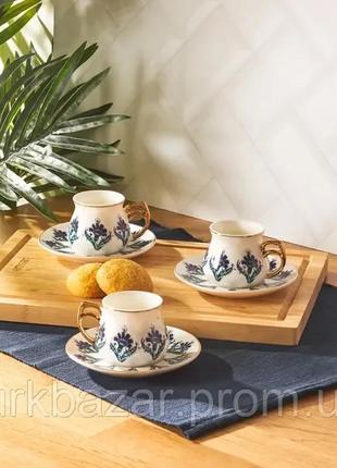 Набір турецьких чашок для кави emsan karanfil 6+6  (80 мл.)2 фото
