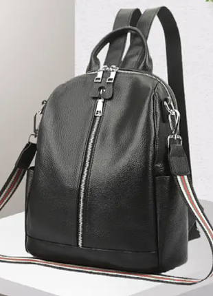 Жіночий чорний шкіряний рюкзак жіноча шкіряна чорна сумка-трансформер натуральна шкіра рептилій2 фото