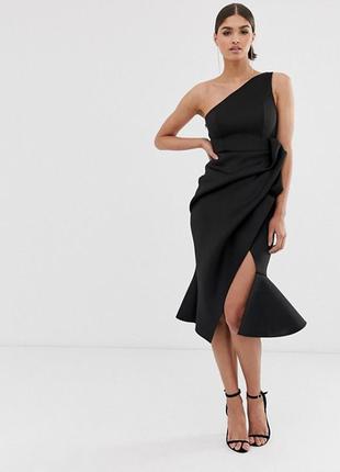 Шикарное вечернее черное платье на одно плечо от asos design5 фото