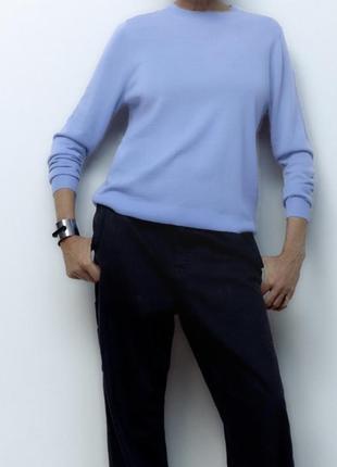 Zara голубой свободный свитер,джемпер из шерсти мериноса!