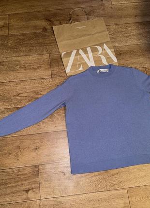 Zara голубой свободный свитер,джемпер из шерсти мериноса!4 фото