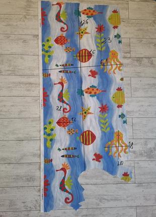 Лоскут тканини для рукоділля, шиття, печвок, скрапбукінг. риби, море, бавовна, дизайнерська тканина2 фото